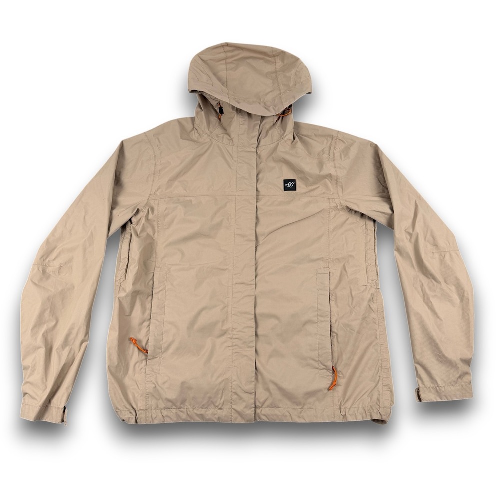 Dutch Bros Windbreaker Jacket Mens L Tan Ripstop Hooded Full Zip Storm Flap